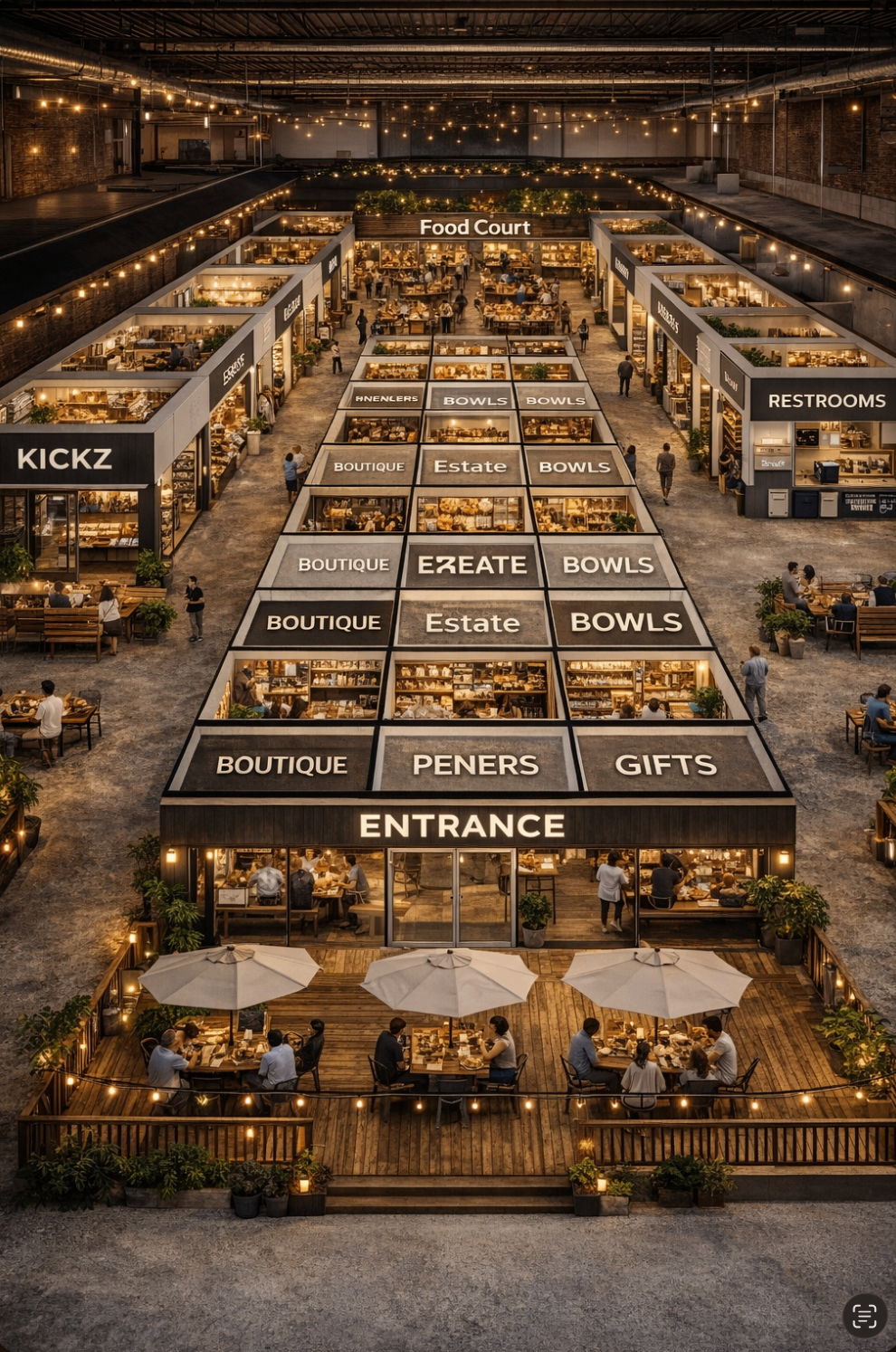 Layout of stores around the central food court